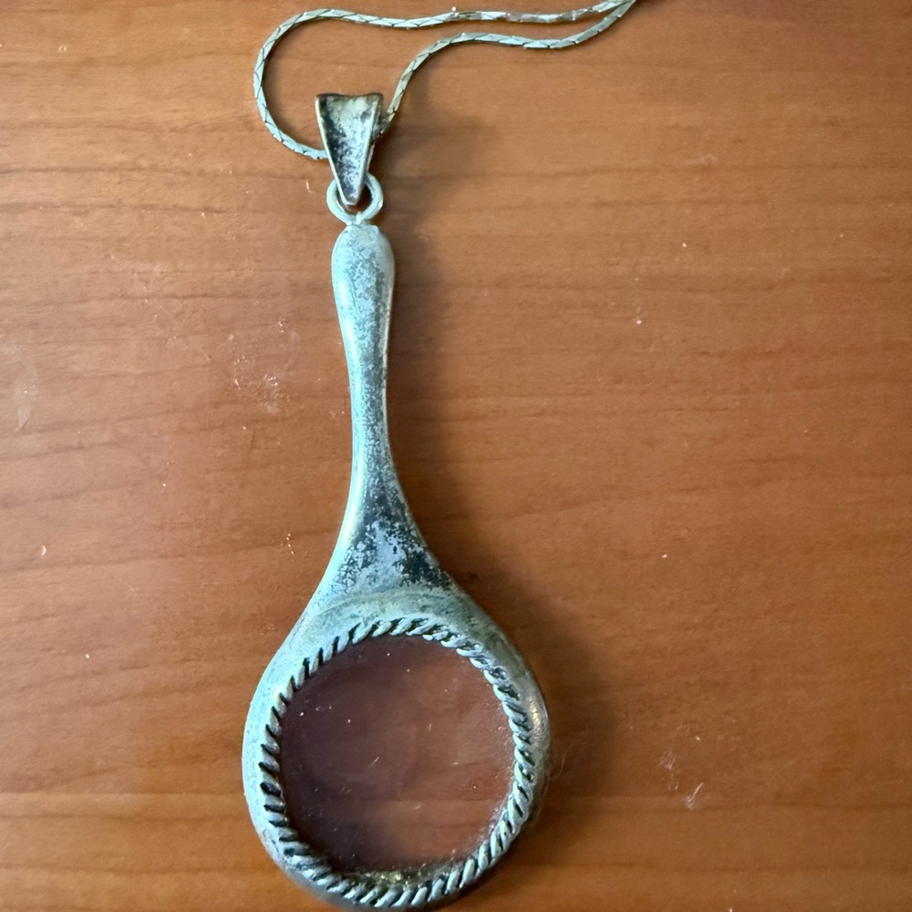 Vintage, Sterling Silver Magnifying Glass Pendant, Signed .925, 2 7/8”, Chic